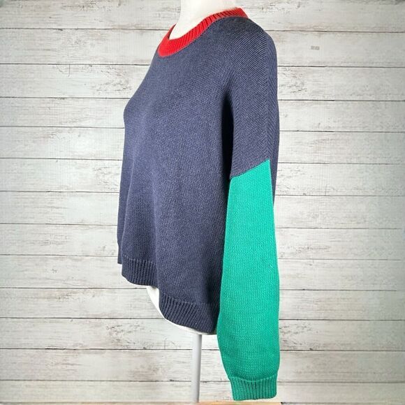 525 America Cotton Colorblock Boxy Knit Side Split Sweater L NEW - Picture 3 of 10